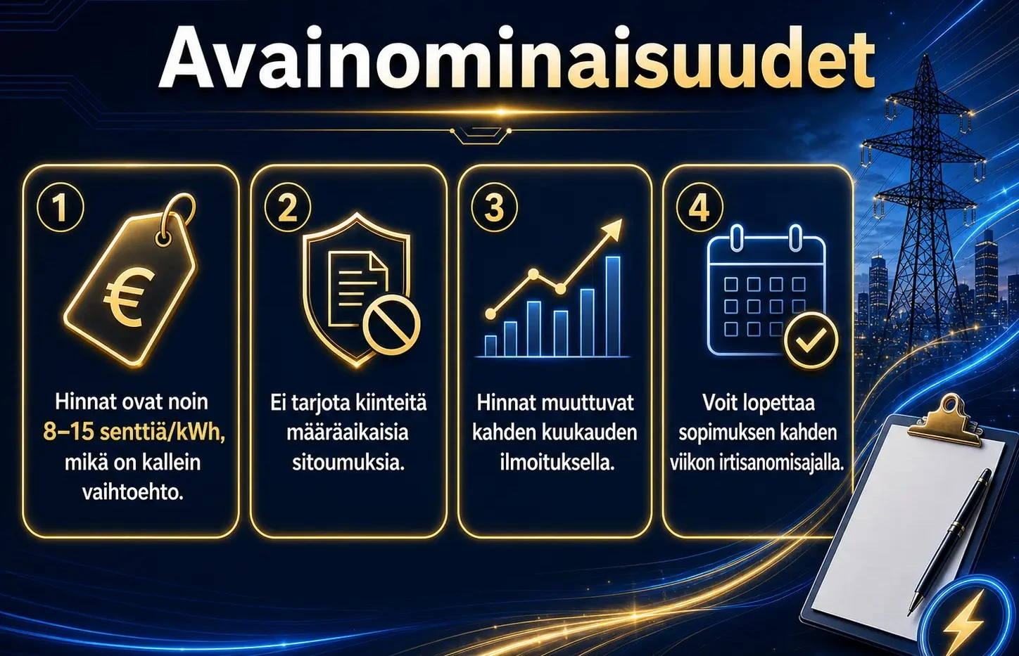 Avainominaisuudet Paras sähkö pörssisähkösopimus Avainominaisuudet Paras sähkö pörssisähkösopimus